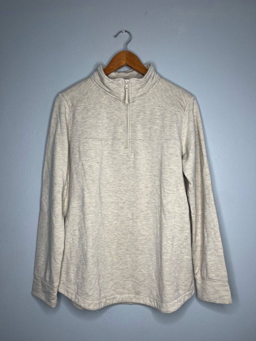 Elie Tahari Woman’s Light Cream Heathered Quarter Zip Pullover Sweater